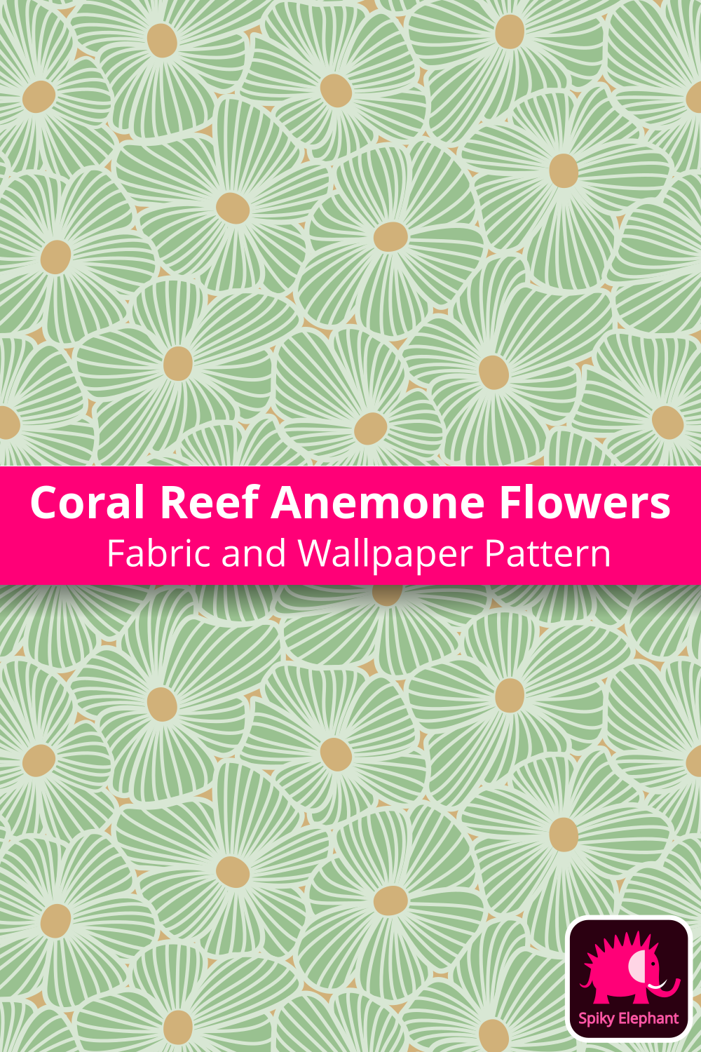 Coral Reef Anemone Flowers - Sage Green Pastel, French Beige wallpaper and fabric - Sage Green Pastel, French Beige