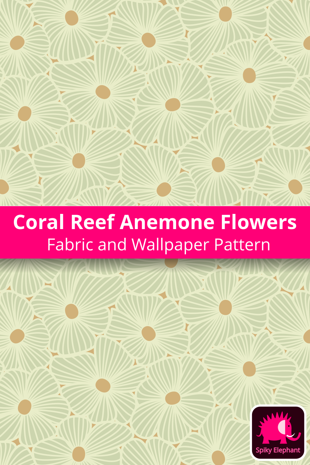 Coral Reef Anemone Flowers - Soft Green Yellow Pale Beige wallpaper and fabric - Soft Green Yellow Pale Beige