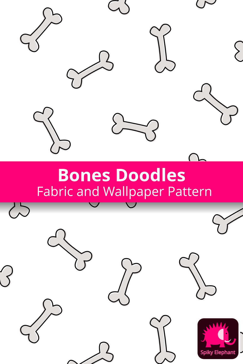 Cute Cat and Dog Faces - Doodle Pets - Bones on white background wallpaper and fabric - Bones on white background