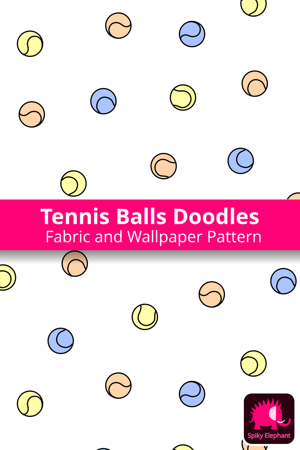 Cute Cat and Dog Faces - Doodle Pets - Tennis balls on white background wallpaper and fabric - Tennis balls on white background