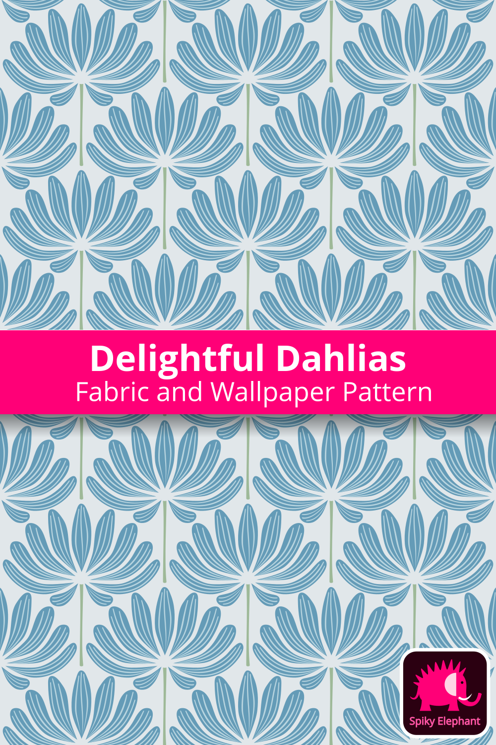 Delightful Dahlias wallpaper and fabric - Blue Dahlia Flowers on Blue Cream