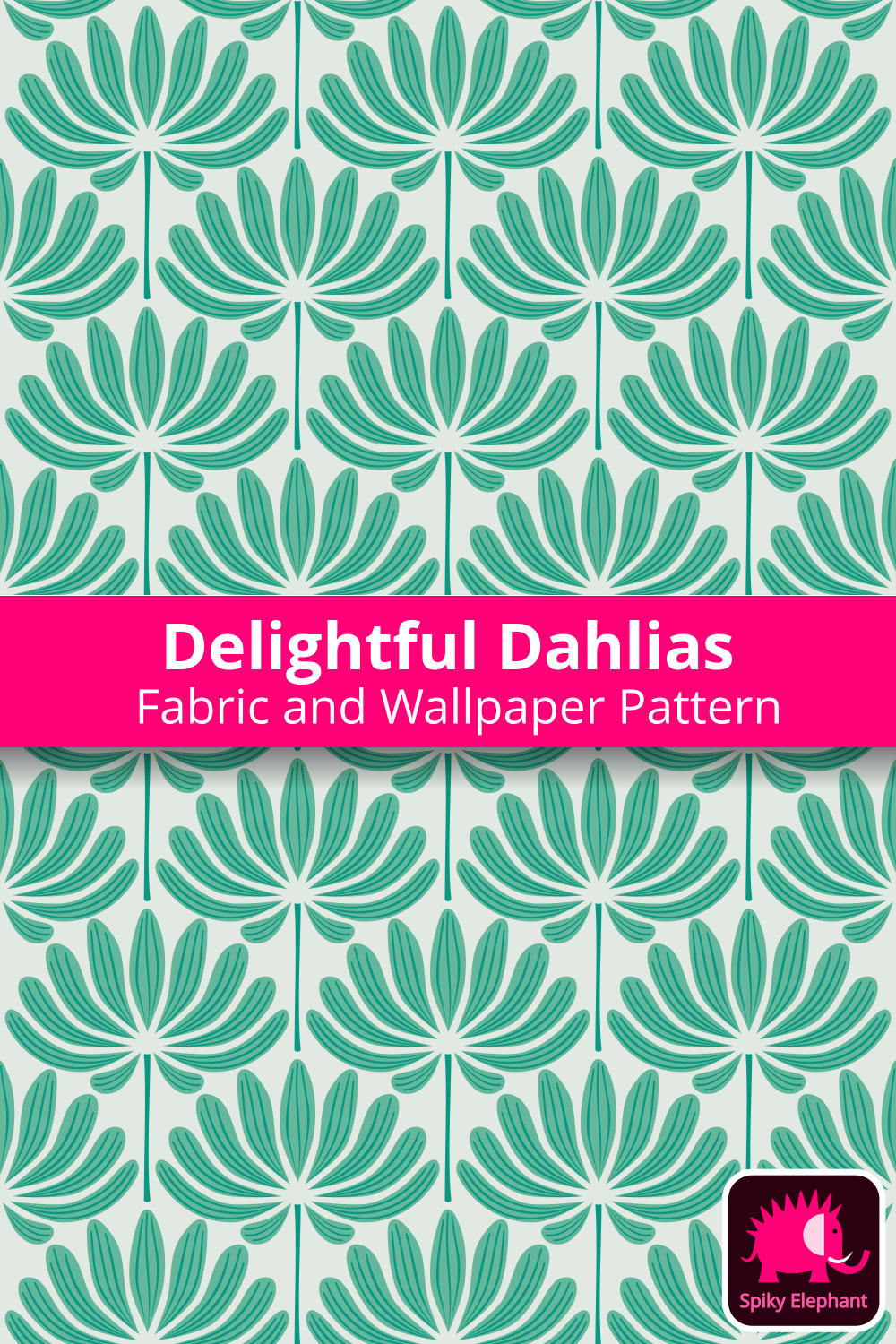 Delightful Dahlias - Green Teal Dahlia Flowers on Green Cream wallpaper and fabric - Green Teal Dahlia Flowers on Green Cream