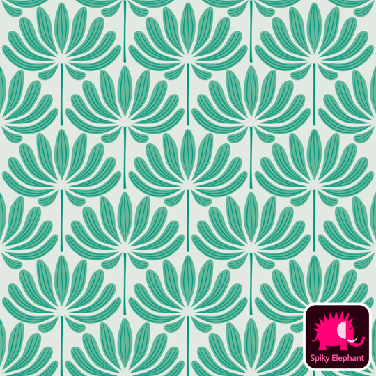 Delightful Dahlias wallpaper and fabric - Green Teal Dahlia Flowers on Green Cream