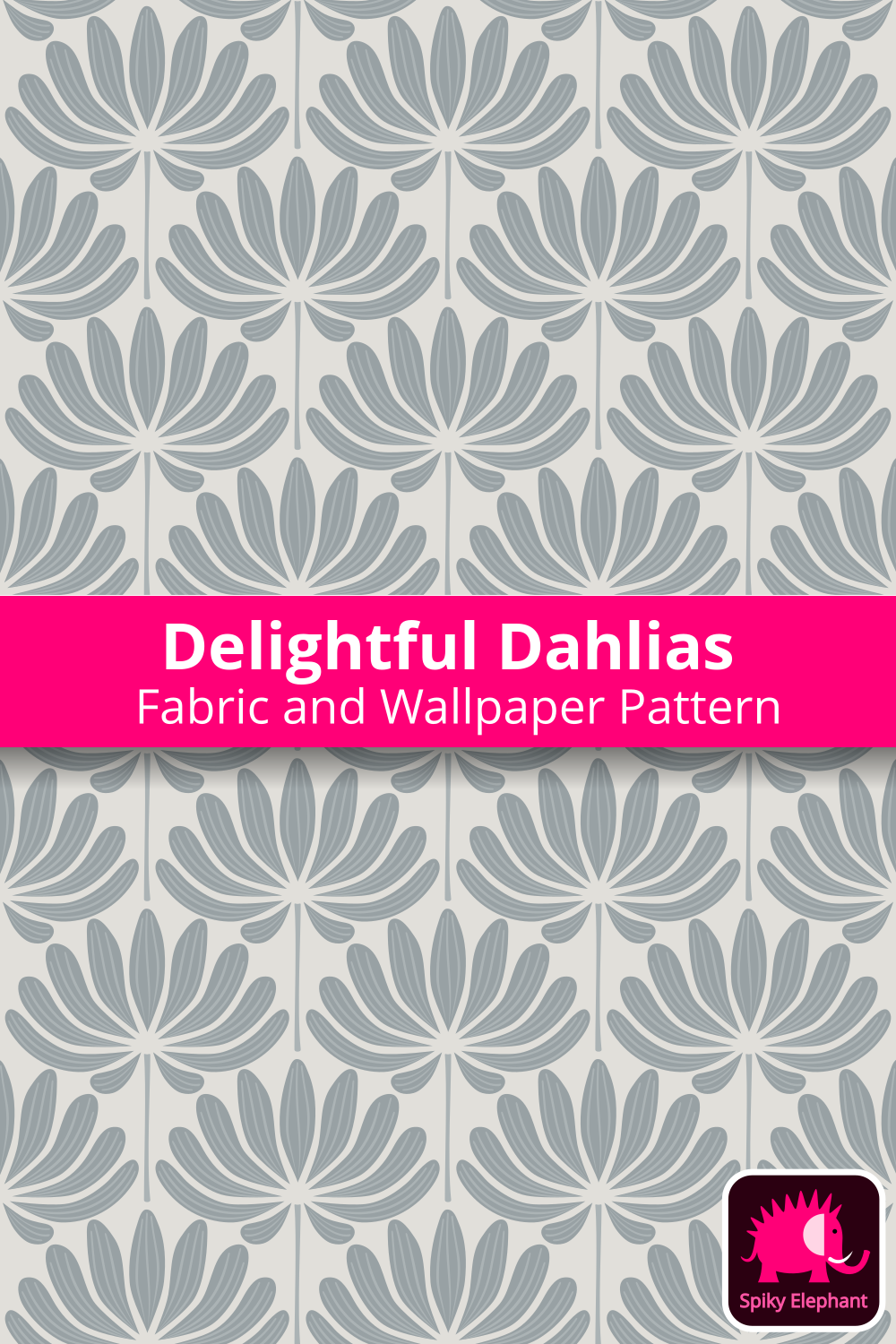 Delightful Dahlias - Grey Blue Dahlia Flowers on Grey Beige Cream wallpaper and fabric - Grey Blue Dahlia Flowers on Grey Beige Cream