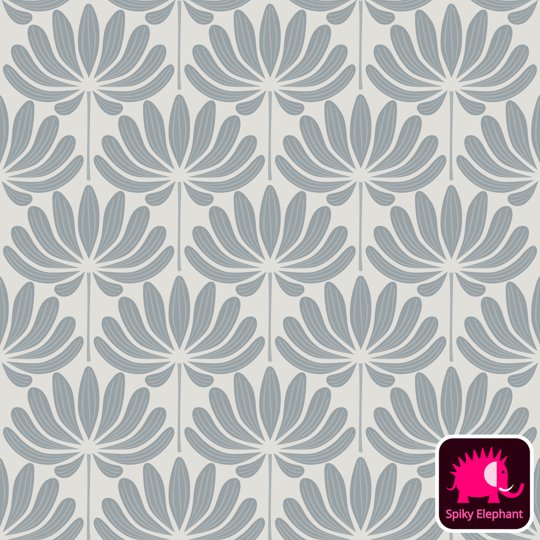 Delightful Dahlias wallpaper and fabric - Grey Blue Dahlia Flowers on Grey Beige Cream