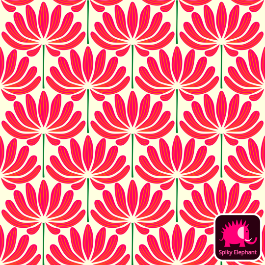 Delightful Dahlias wallpaper and fabric - Magenta Pink and Orange Dahlia Flowers on Yellow Cream