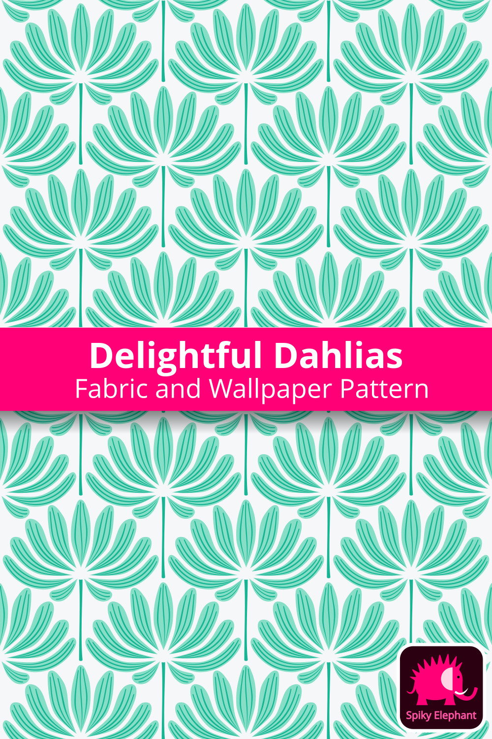 Delightful Dahlias - Mint and Emerald Green Dahlia Flowers on Light Blue Cream wallpaper and fabric - Mint and Emerald Green Dahlia Flowers on Light Blue Cream