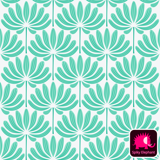 Delightful Dahlias wallpaper and fabric - Mint and Emerald Green Dahlia Flowers on Light Blue Cream