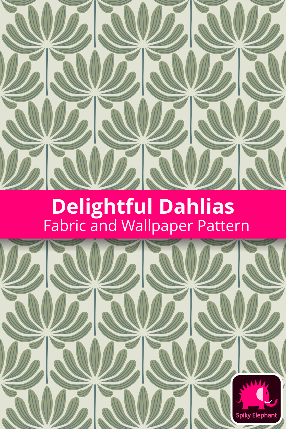 Delightful Dahlias - Olive Green and Dark Teal Dahlia Flowers on Light Yellow Cream wallpaper and fabric - Olive Green and Dark Teal Dahlia Flowers on Light Yellow Cream