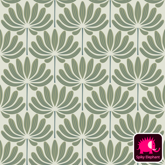 Delightful Dahlias wallpaper and fabric - Olive Green and Dark Teal Dahlia Flowers on Light Yellow Cream