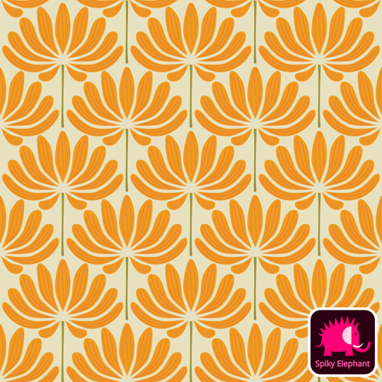 Delightful Dahlias wallpaper and fabric - Orange and Yellow Dahlia Flowers on Orange Yellow Cream