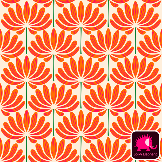 Delightful Dahlias wallpaper and fabric - Orange Pink Dahlia Flowers on Light Peach Yellow Cream