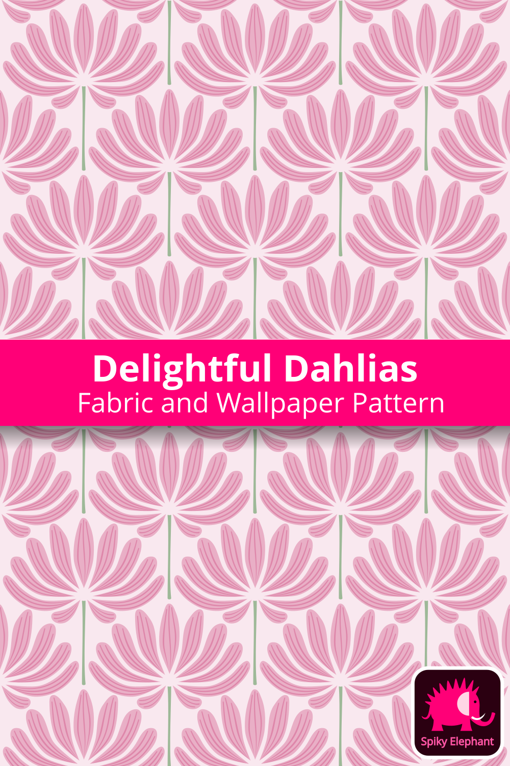 Delightful Dahlias - Pink Dahlia Flowers on Pink Rose Cream wallpaper and fabric - Pink Dahlia Flowers on Pink Rose Cream