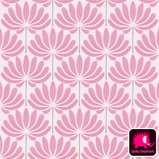 Delightful Dahlias wallpaper and fabric - Pink Dahlia Flowers on Pink Rose Cream