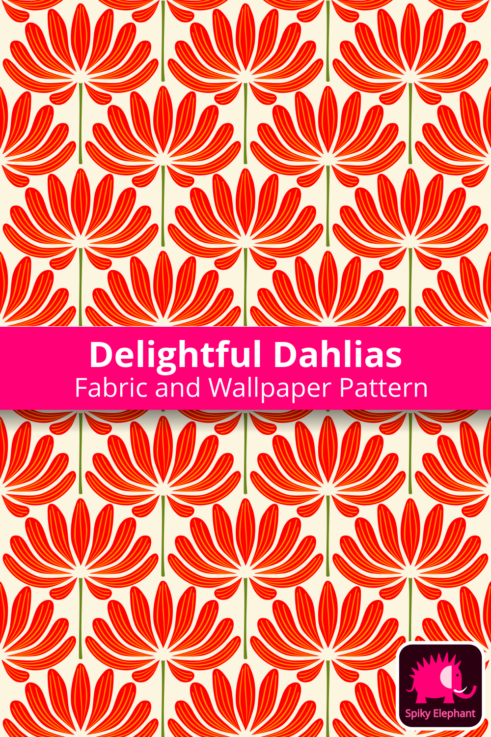 Delightful Dahlias - Red and Orange Dahlia Flowers on Yellow Cream wallpaper and fabric - Red and Orange Dahlia Flowers on Yellow Cream
