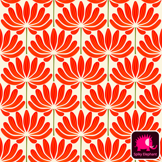 Delightful Dahlias wallpaper and fabric - Red and Orange Dahlia Flowers on Yellow Cream