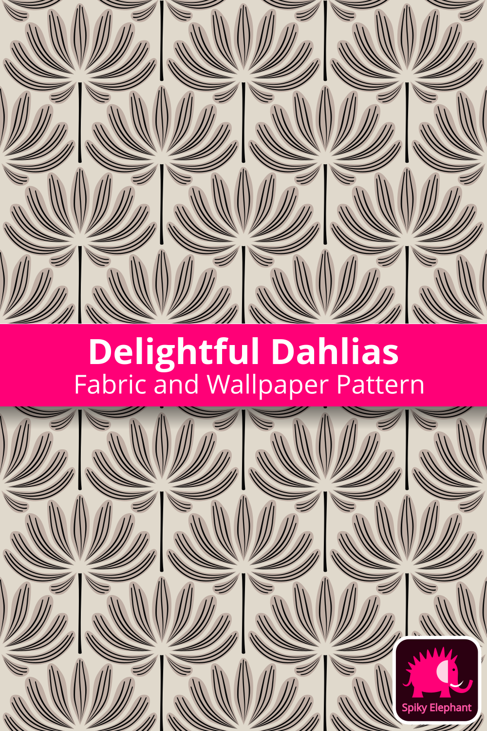 Delightful Dahlias - Tan and Black Dahlia Flowers on Beige Cream wallpaper and fabric - Tan and Black Dahlia Flowers on Beige Cream