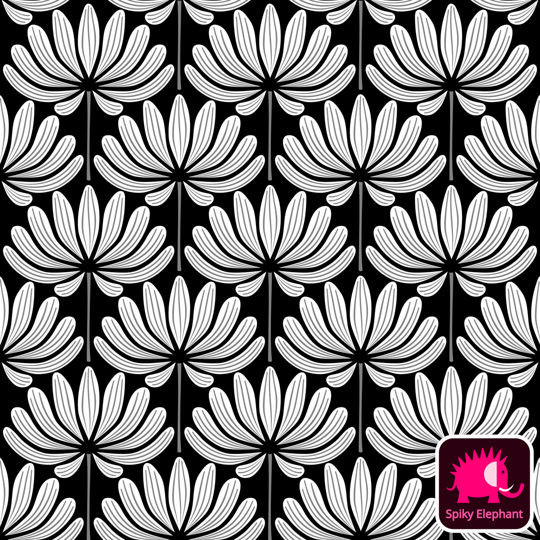 Delightful Dahlias wallpaper and fabric - White Dahlia Flowers on Black