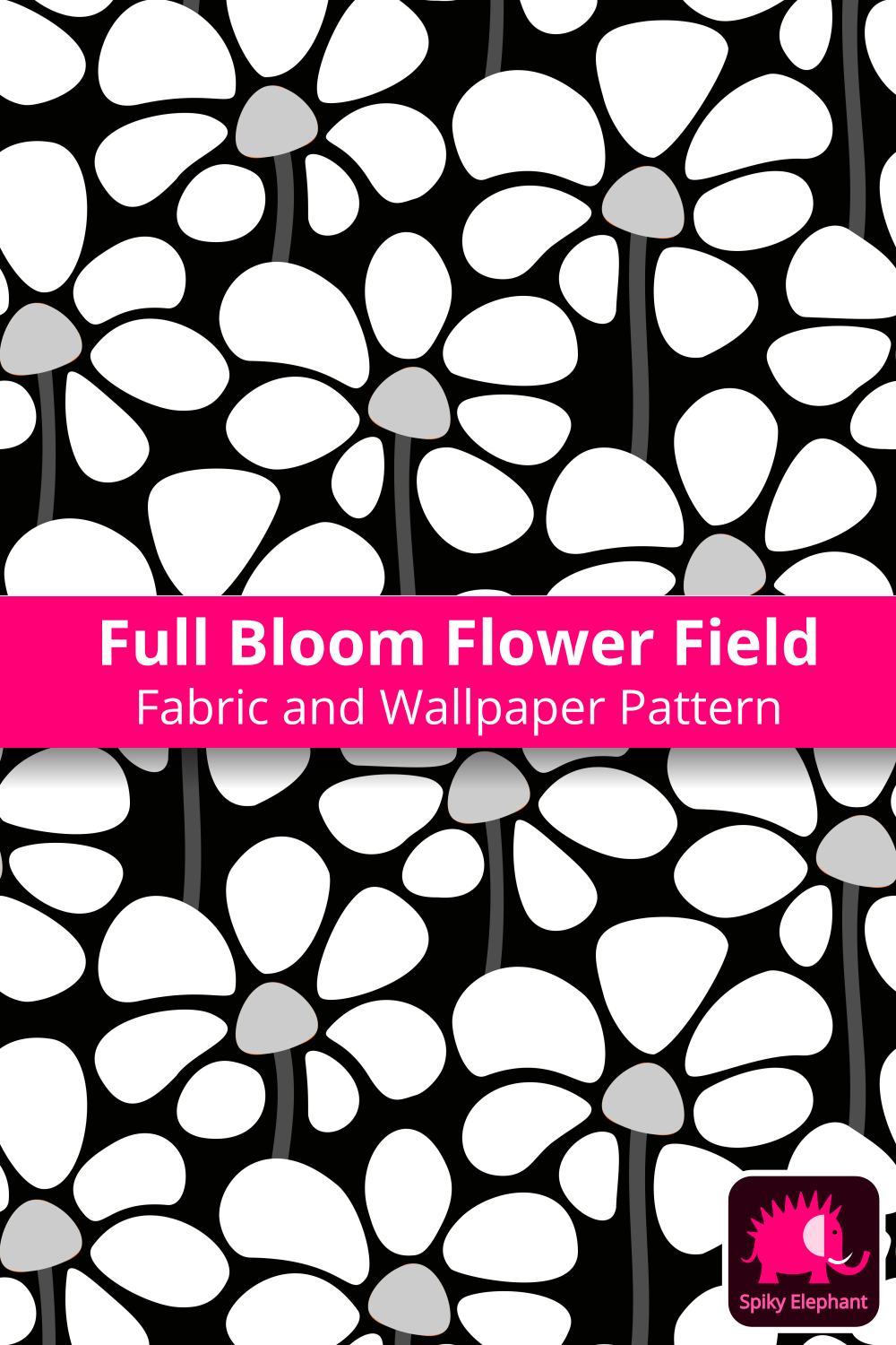 Full Bloom Flower Field - White flowers, black background wallpaper and fabric - White flowers, black background