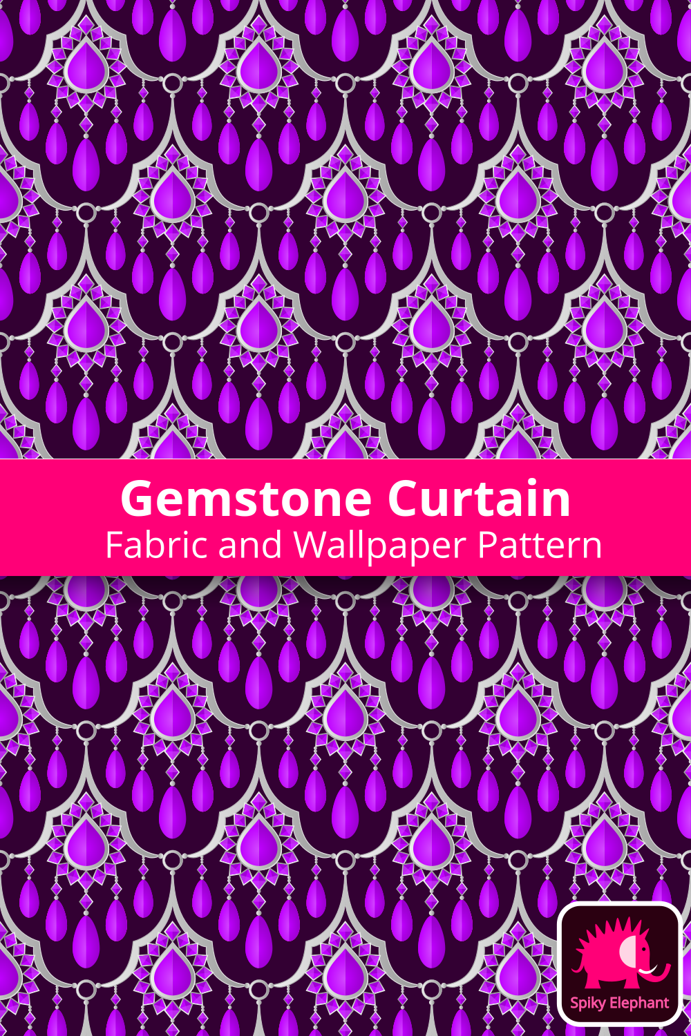 Gemstone Curtain - Amazing Amethyst Purple and Silver on Dark Violet wallpaper and fabric - Amazing Amethyst Purple and Silver on Dark Violet