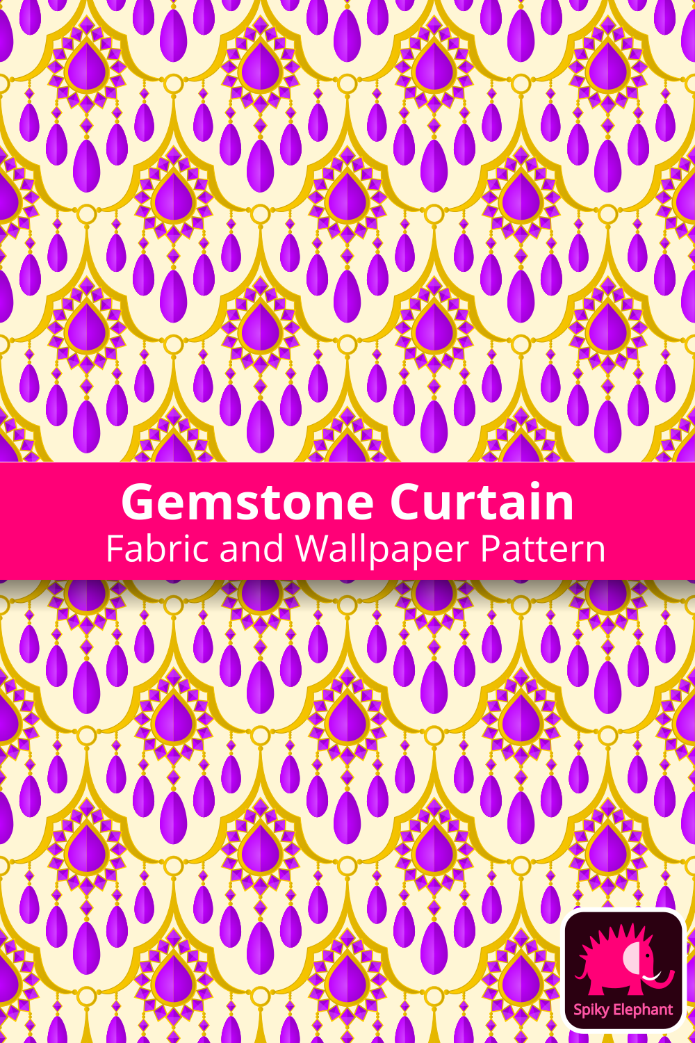 Gemstone Curtain - Amazing Amethyst Purple and Yellow Gold on Yellow Cream wallpaper and fabric - Amazing Amethyst Purple and Yellow Gold on Yellow Cream