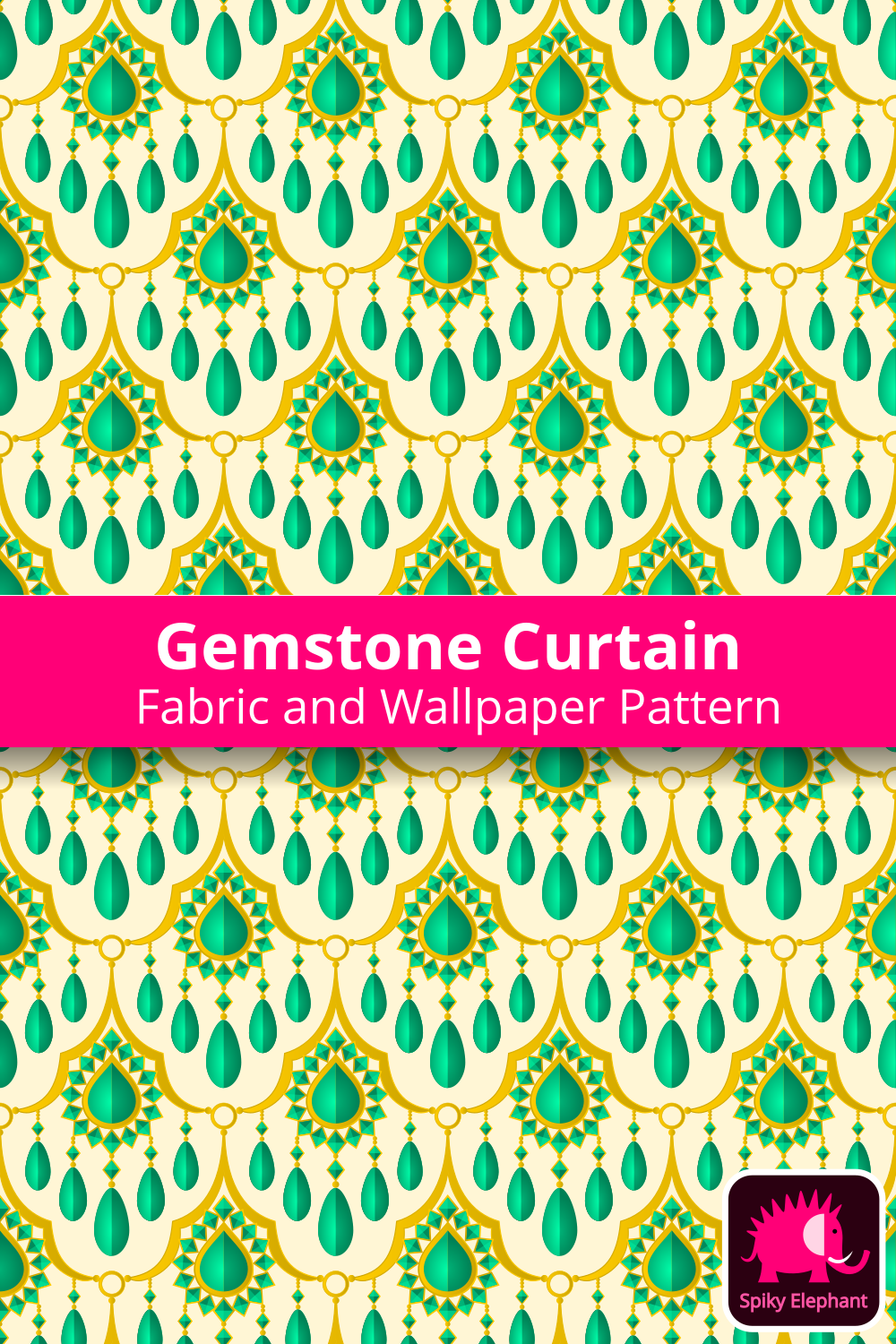 Gemstone Curtain - Elegant Emerald Green and Yellow Gold on Yellow Cream wallpaper and fabric - Elegant Emerald Green and Yellow Gold on Yellow Cream