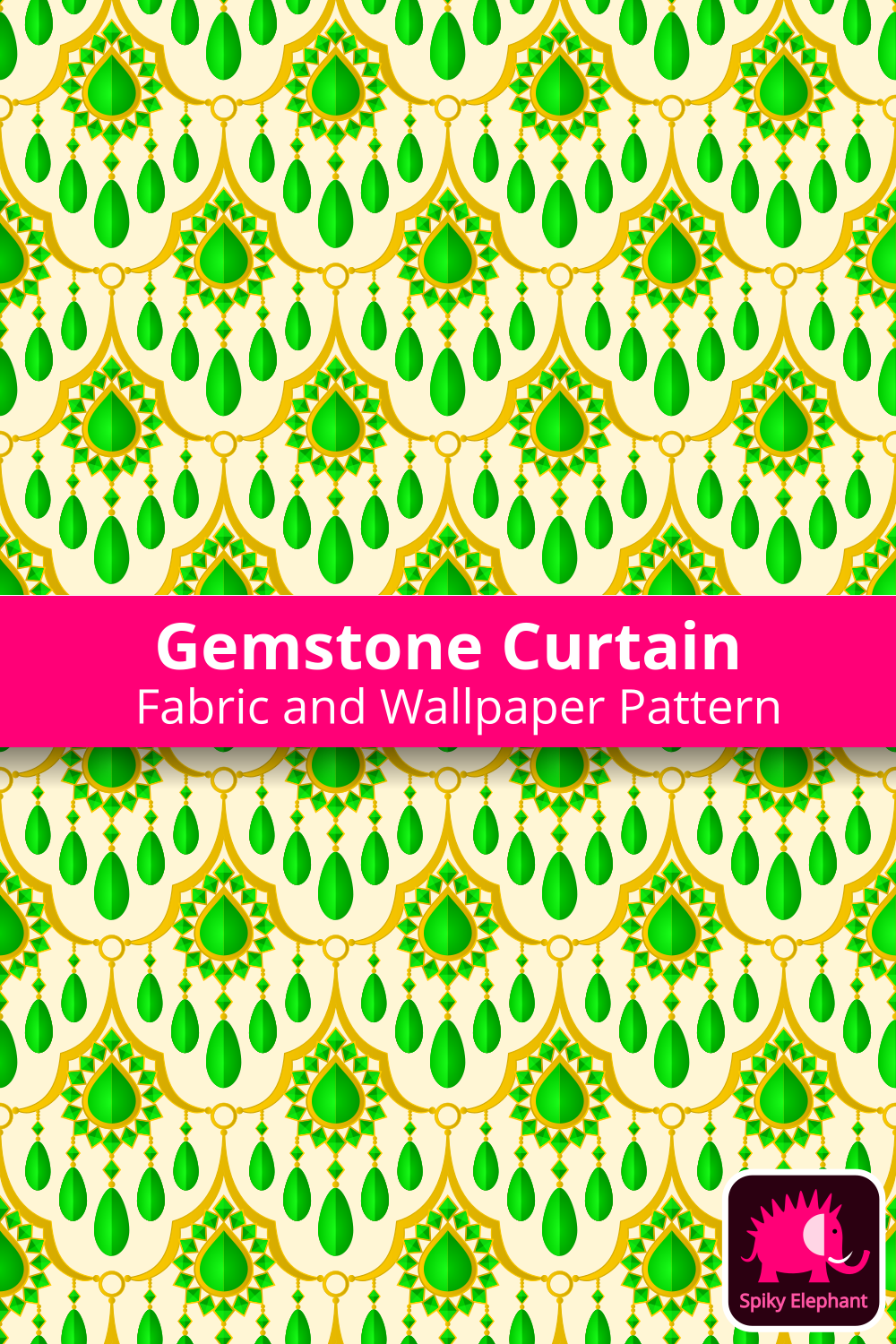 Gemstone Curtain - Joyful Jade Green and Yellow Gold on Yellow Cream wallpaper and fabric - Joyful Jade Green and Yellow Gold on Yellow Cream