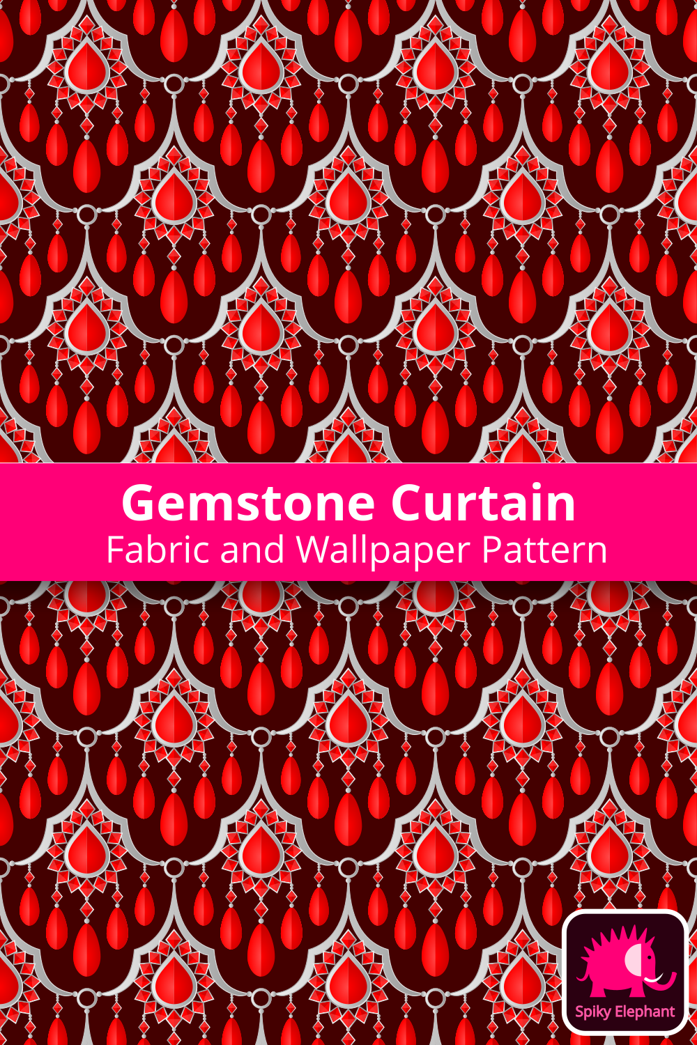 Gemstone Curtain - Radiant Ruby Red and Silver on Dark Maroon wallpaper and fabric - Radiant Ruby Red and Silver on Dark Maroon