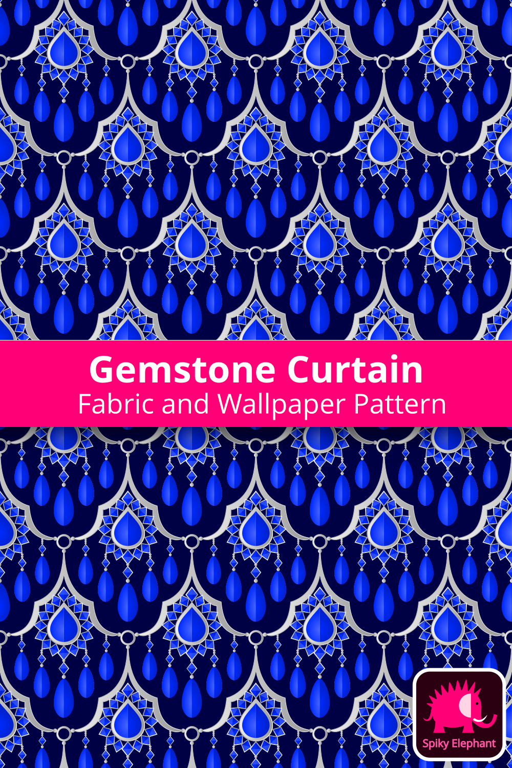 Gemstone Curtain - Sparkling Sapphire Blue and Silver on Navy Blue wallpaper and fabric - Sparkling Sapphire Blue and Silver on Navy Blue