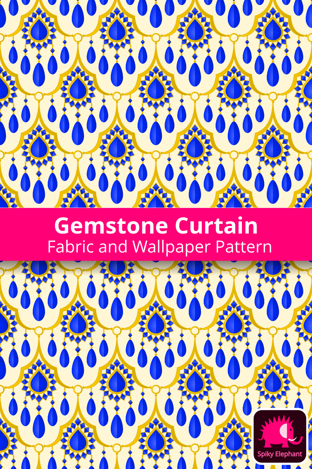 Gemstone Curtain - Sparkling Sapphire Blue and Yellow Gold on Yellow Cream wallpaper and fabric - Sparkling Sapphire Blue and Yellow Gold on Yellow Cream