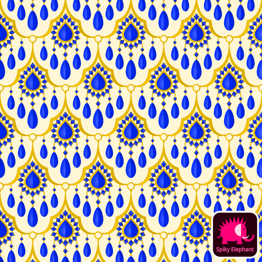 Gemstone Curtain wallpaper and fabric - Sparkling Sapphire Blue and Yellow Gold on Yellow Cream