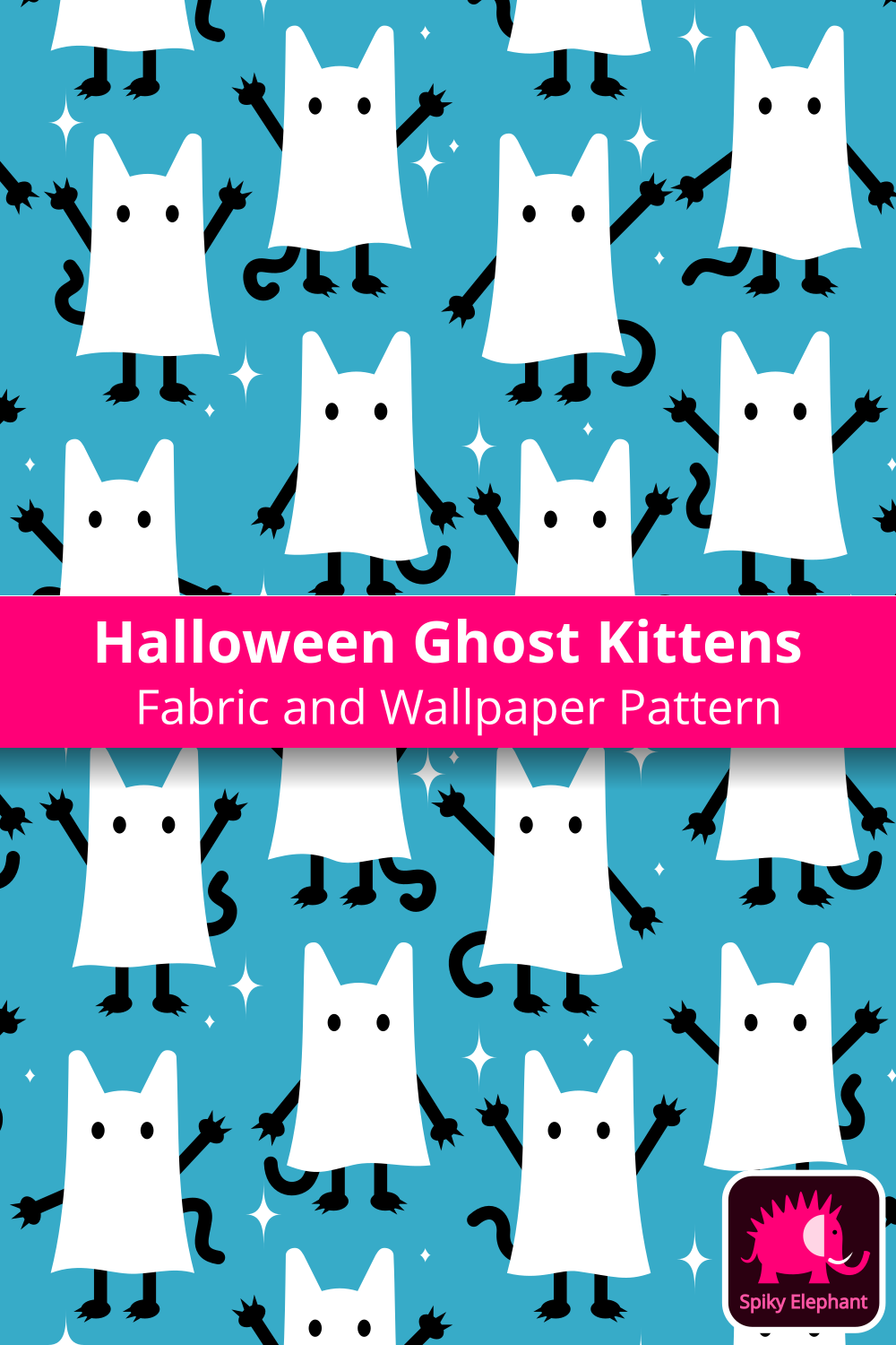 Halloween Ghost Kittens - Halloween Ghost Cats on Blue wallpaper and fabric - Halloween Ghost Cats on Blue
