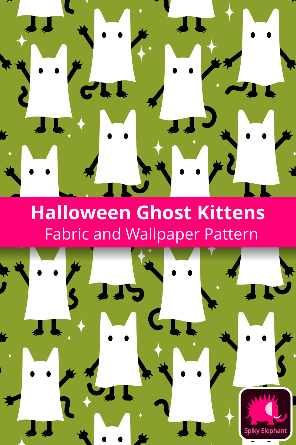 Halloween Ghost Kittens - Halloween Ghost Cats on Green wallpaper and fabric - Halloween Ghost Cats on Green