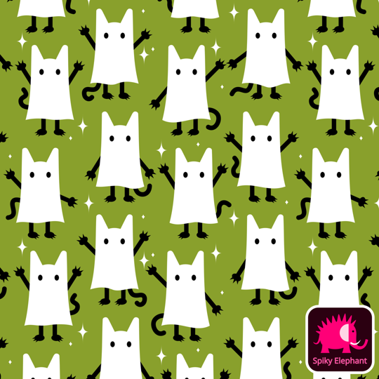 Halloween Ghost Kittens wallpaper and fabric - Halloween Ghost Cats on Green