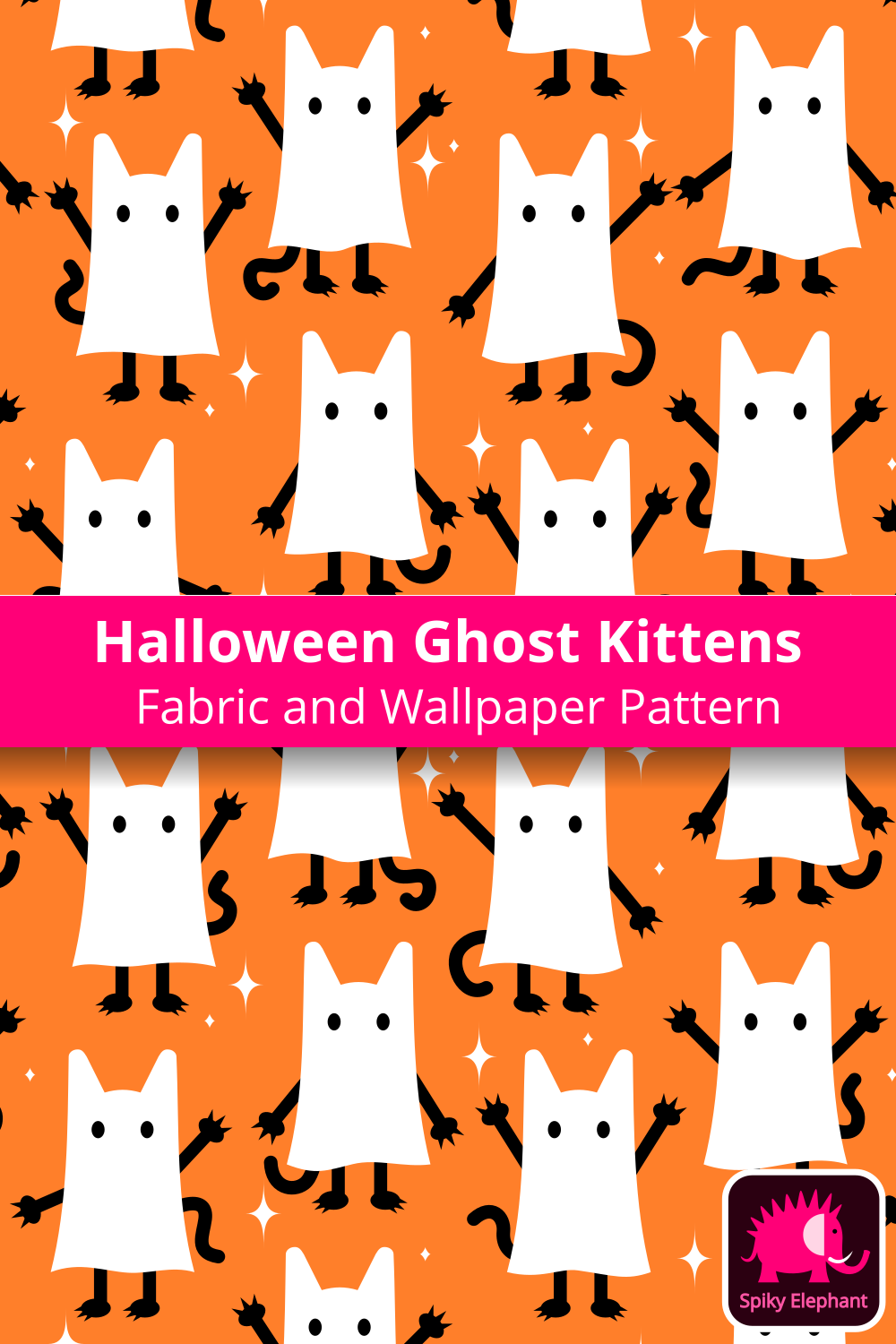 Halloween Ghost Kittens wallpaper and fabric - Halloween Ghost Cats on Orange