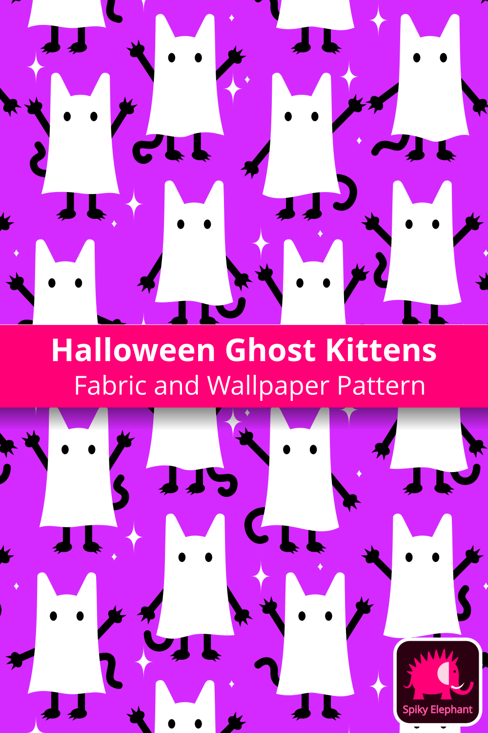 Halloween Ghost Kittens - Halloween Ghost Cats on Purple wallpaper and fabric - Halloween Ghost Cats on Purple