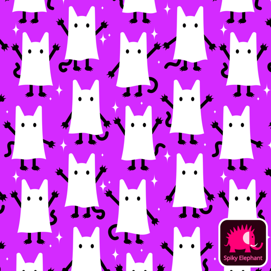 Halloween Ghost Kittens wallpaper and fabric - Halloween Ghost Cats on Purple