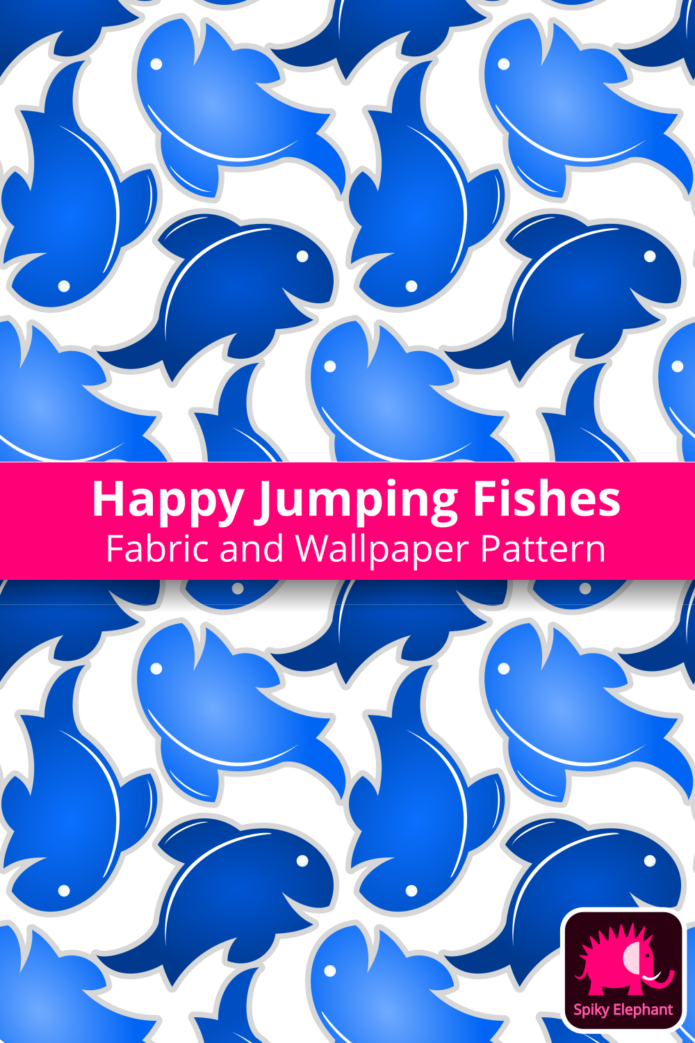 Happy Jumping Fishes wallpaper and fabric - Blue Jumping Fishes Tiles