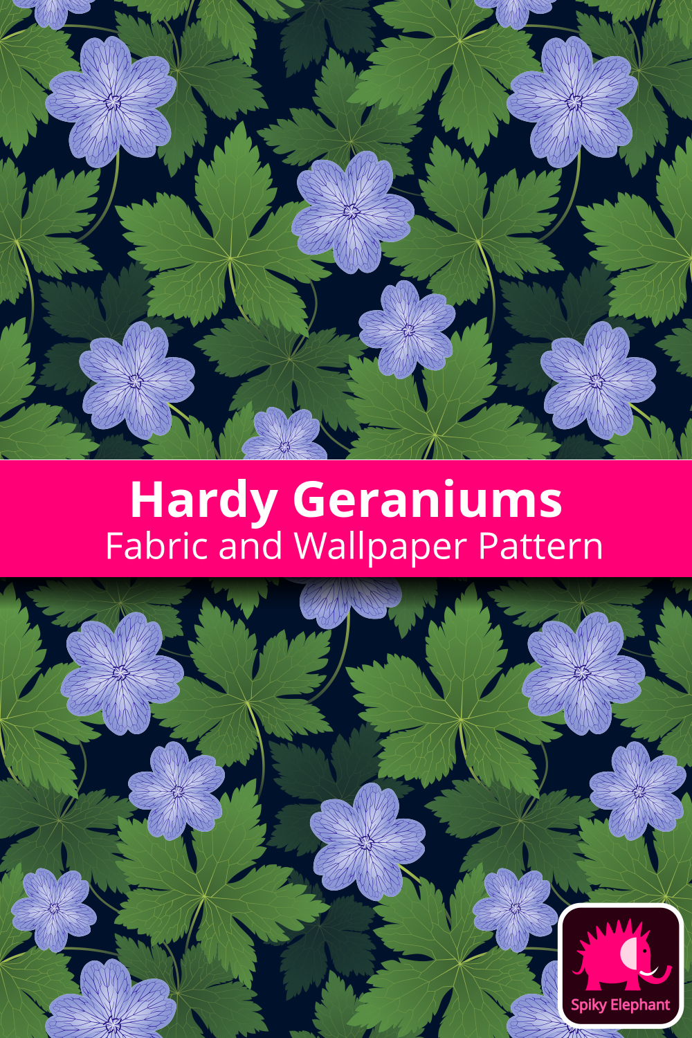Hardy Geranium Flowers / Bohemian Cranesbill - Blue Geraniums on Dark Navy Blue wallpaper and fabric - Blue Geraniums on Dark Navy Blue