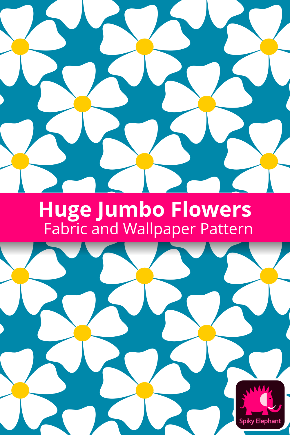 Huge Jumbo Flowers - Huge White Flowers on Blue wallpaper and fabric - Huge White Flowers on Blue