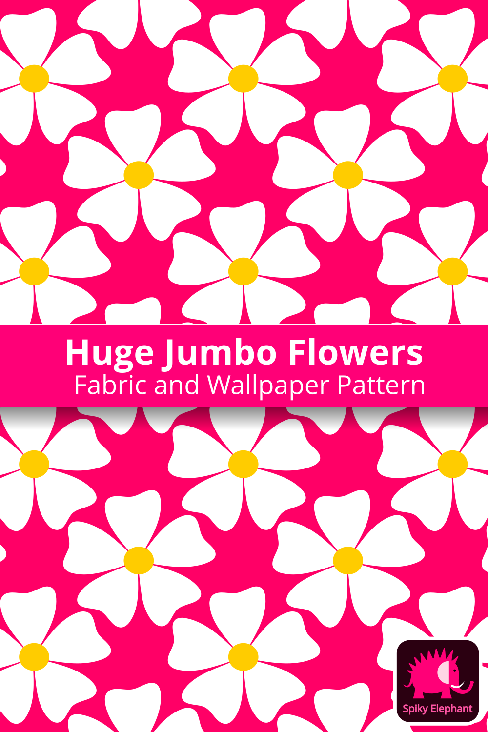 Huge Jumbo Flowers - Huge White Flowers on Fuchsia wallpaper and fabric - Huge White Flowers on Fuchsia
