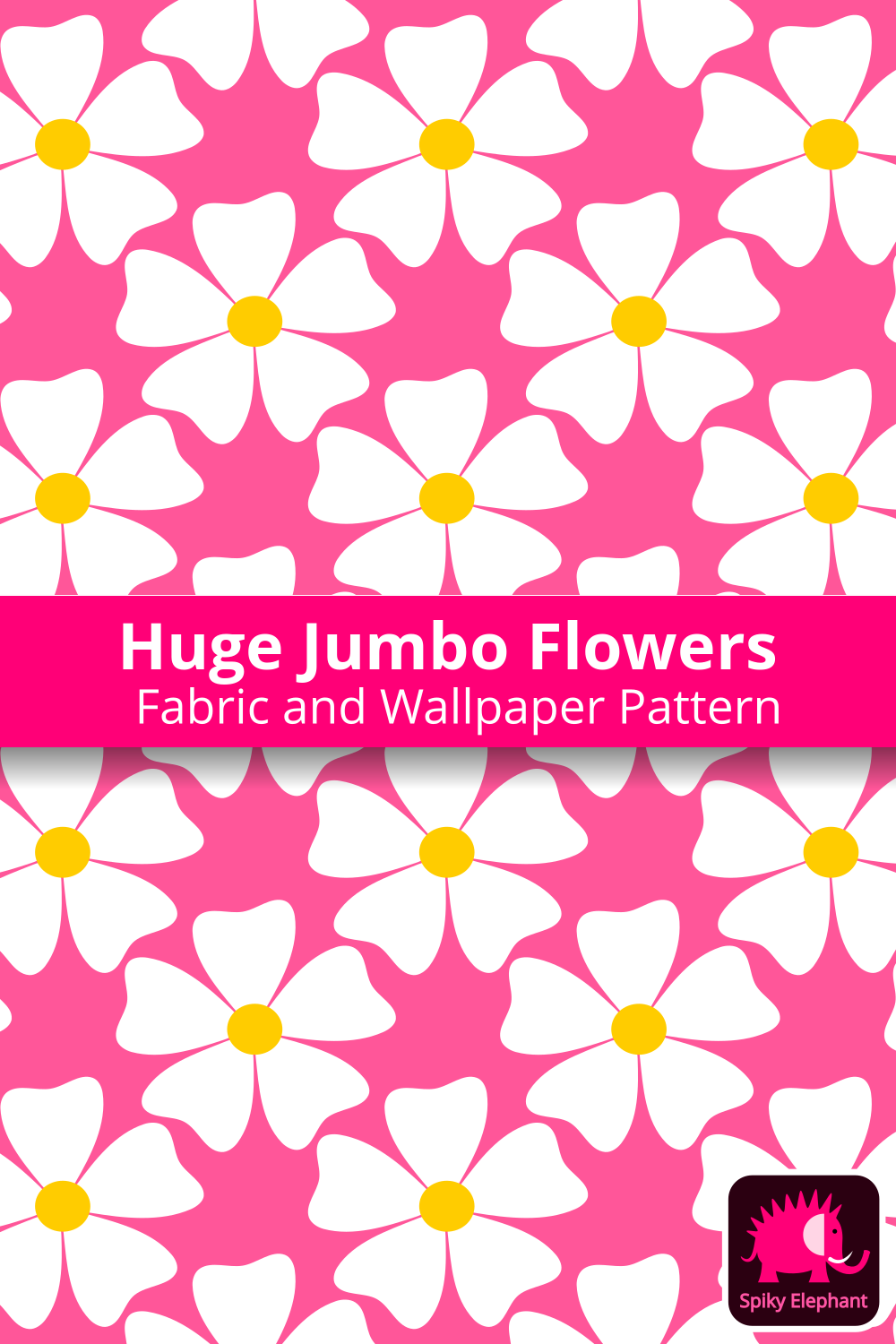 Huge Jumbo Flowers - Huge White Flowers on Pink wallpaper and fabric - Huge White Flowers on Pink