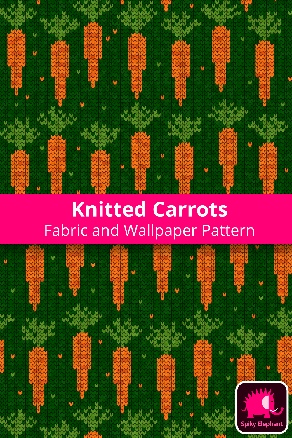 Knitted Carrots - Orange carrots on dark green wallpaper and fabric - Orange carrots on dark green