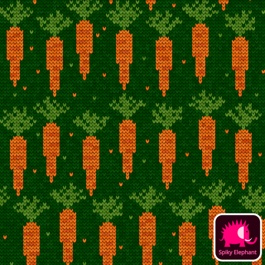 Knitted Carrots wallpaper and fabric - Orange carrots on dark green