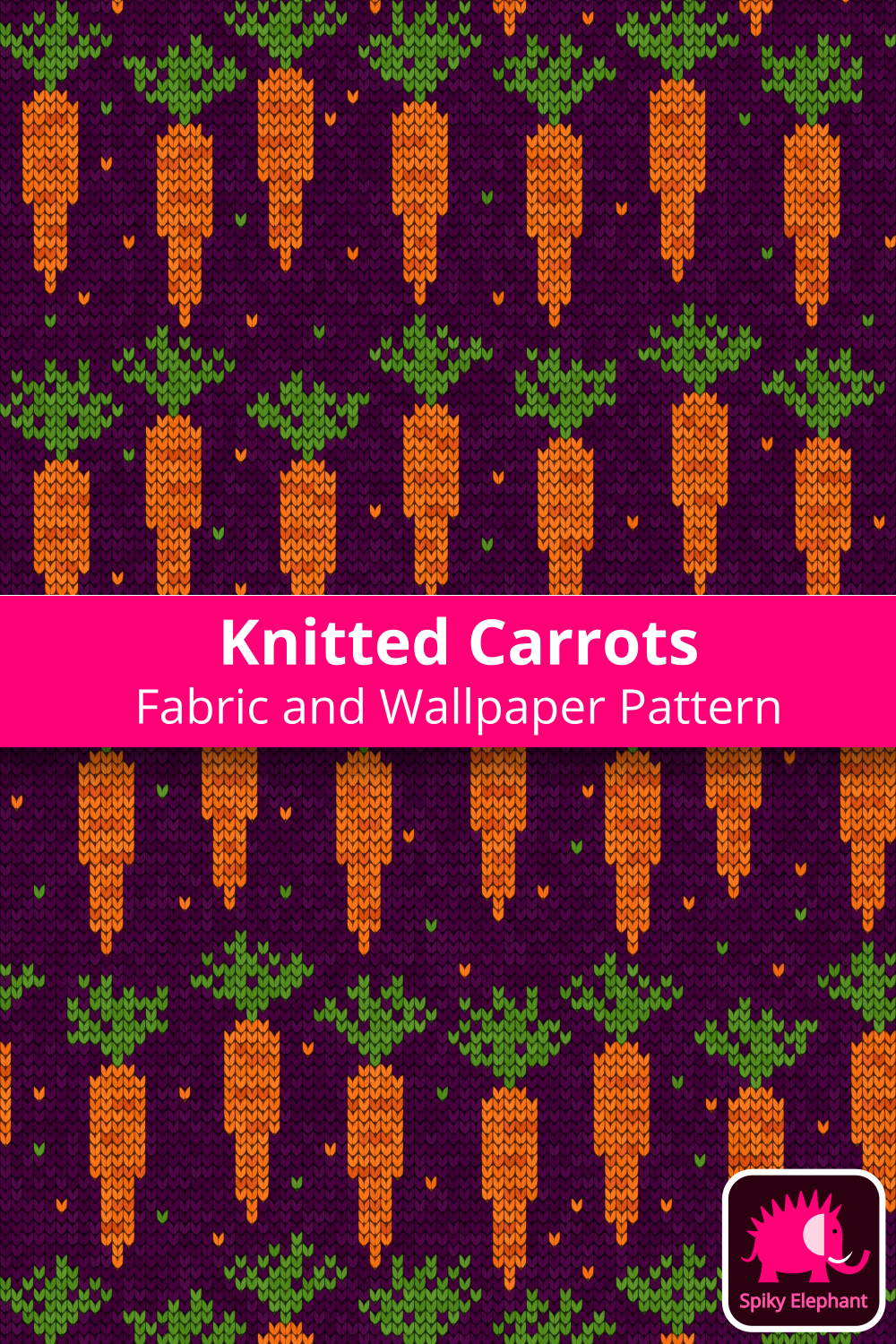 Knitted Carrots - Orange carrots on purple wallpaper and fabric - Orange carrots on purple
