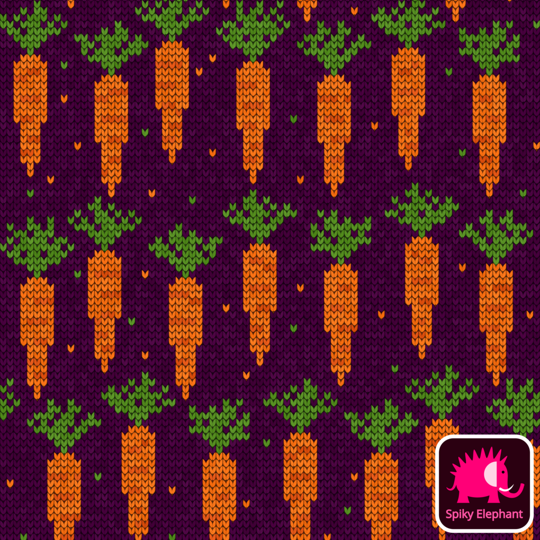Knitted Carrots wallpaper and fabric - Orange carrots on purple