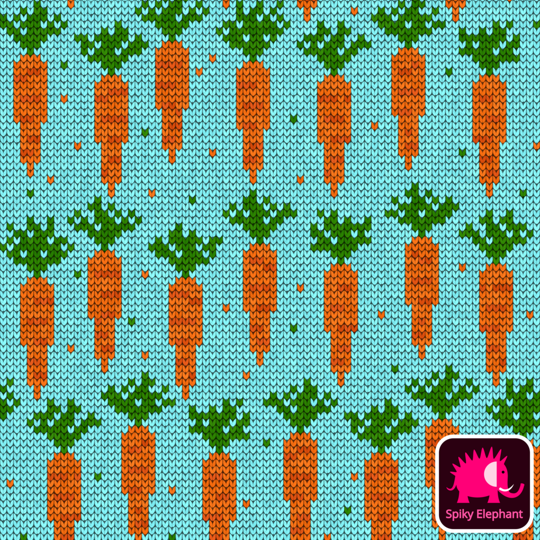 Knitted Carrots wallpaper and fabric - Orange carrots on sky blue