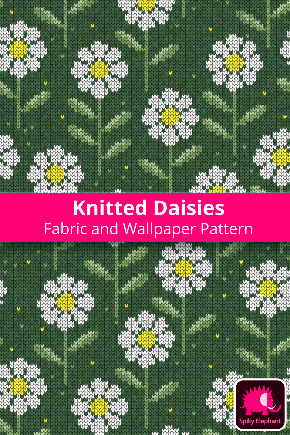 Knitted Daisies - Yellow and White Daisies, Green Background wallpaper and fabric - Yellow and White Daisies, Green Background