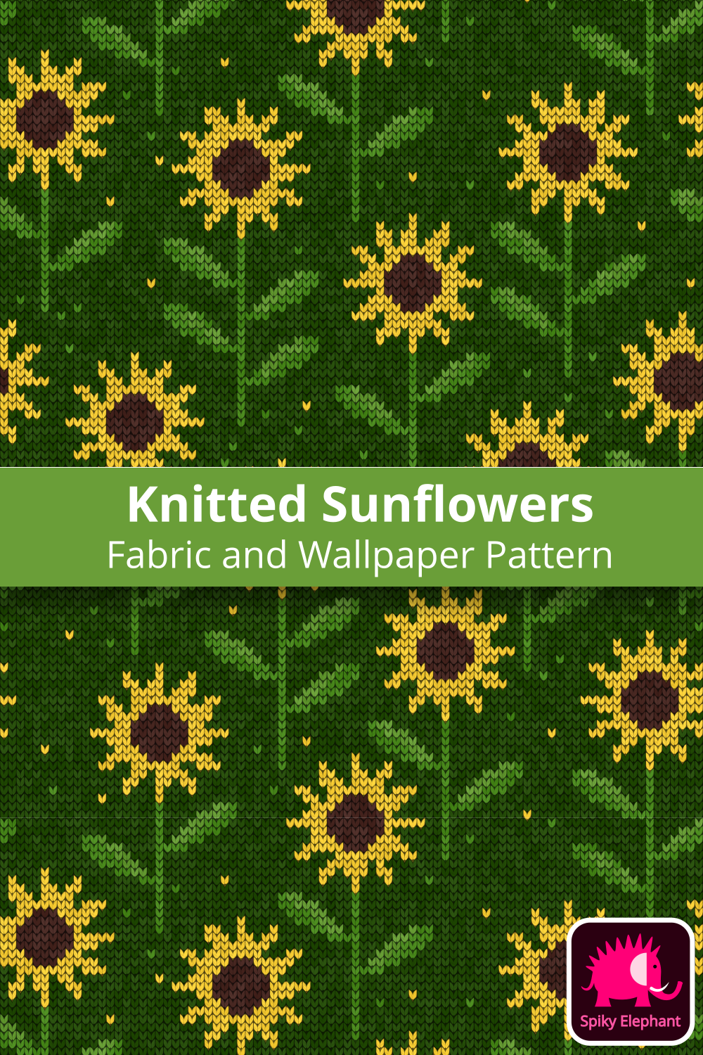 Knitted Sunflowers wallpaper and fabric - Yellow, black, light green and forest green