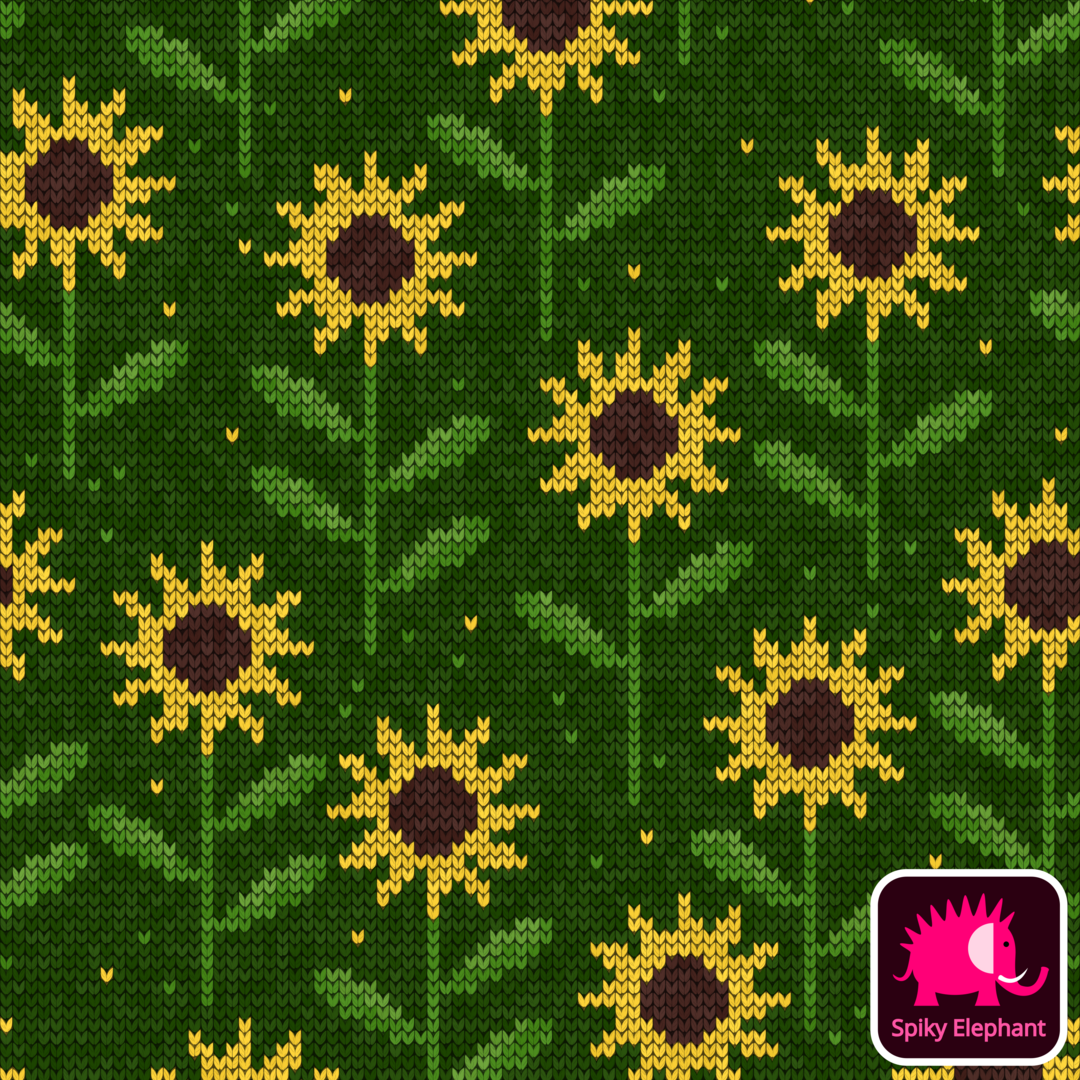 Knitted Sunflowers wallpaper and fabric - Yellow, black, light green and forest green